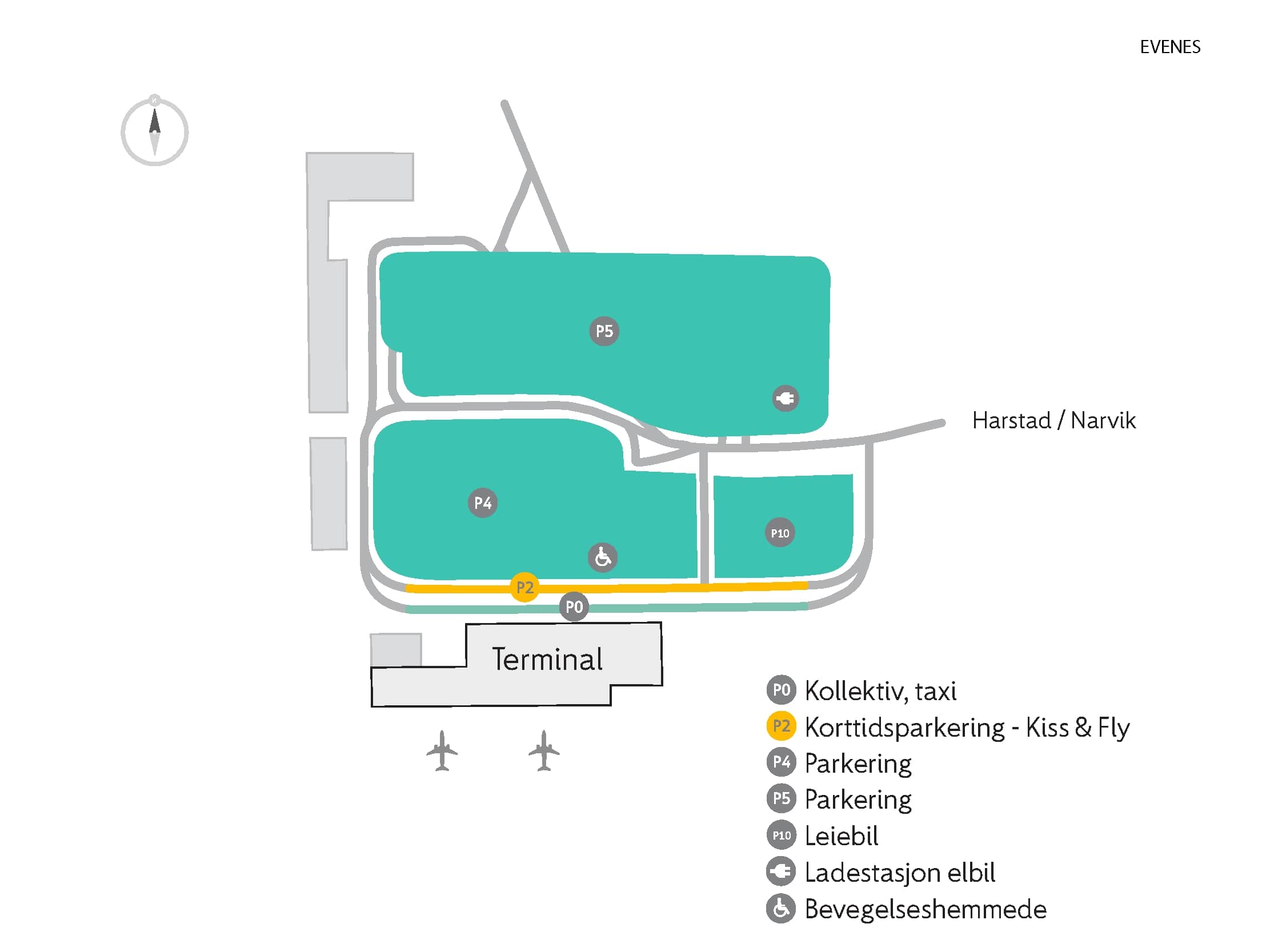 Overview of the parking areas at Harstad/Narvik Airport