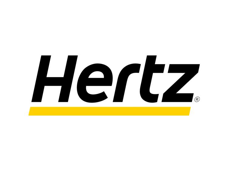 Hertz-logo svart med gul understrekning