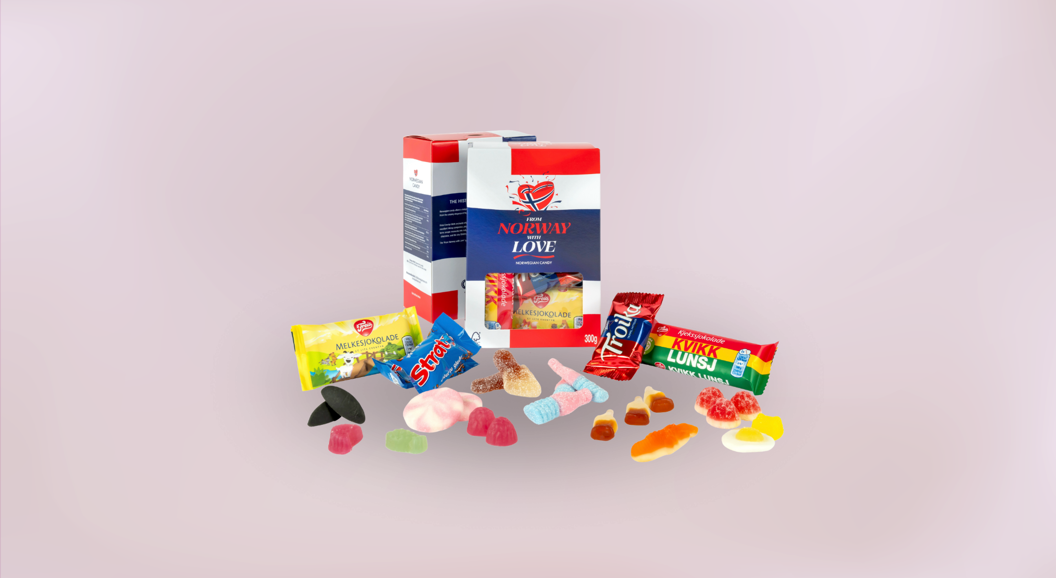 From Norway with love pack with candy in the front 